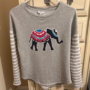 Crown & Ivy XS elephant shirt top sweatshirt long sleeve sequin strip grey